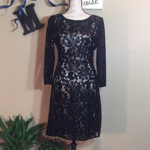 tahari black lace dress